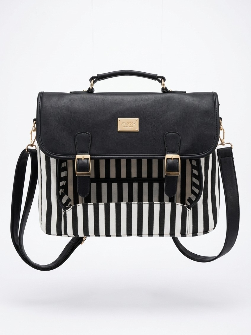 Lovevook Classic And Stylis Black & White Striped Satchel with Gold Hardware